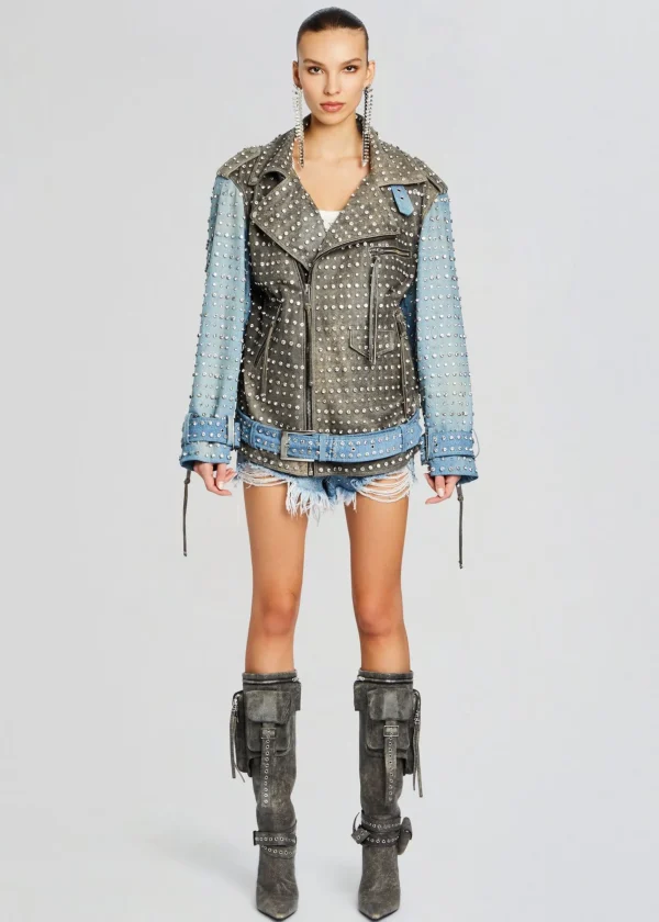 Jackets*Retrofete Rebel Embellished Leather Jacket Tangier/Silver