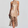 Neutral Moments*Retrofete Renzo Sequin Crochet Dress Metallic Tannin