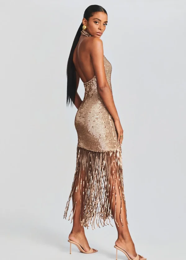 Midi*Retrofete Renzo Sequin Crochet Dress Metallic Tannin