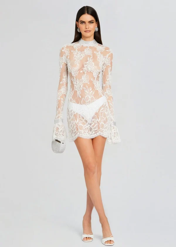 Night Out*Retrofete Rosie Embellished Lace Dress White