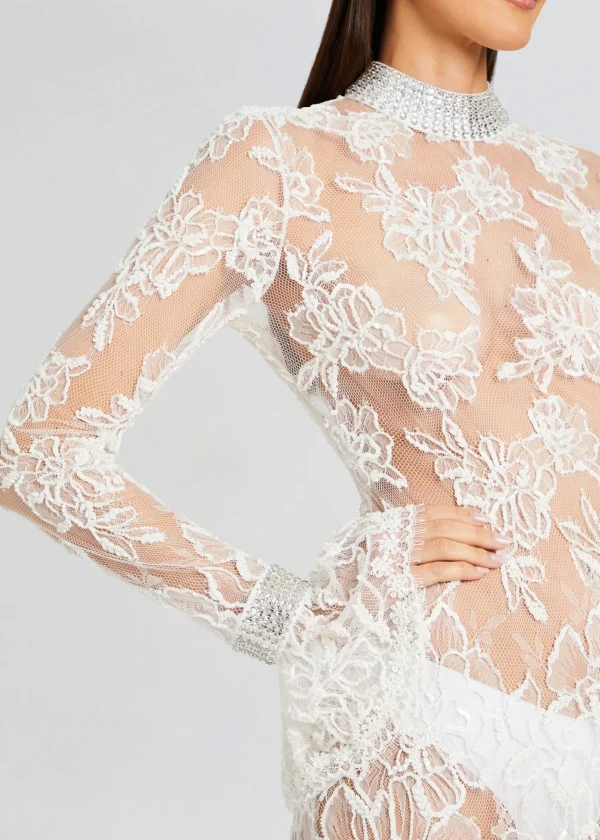 Honeymoon Looks*Retrofete Rosie Embellished Lace Dress White