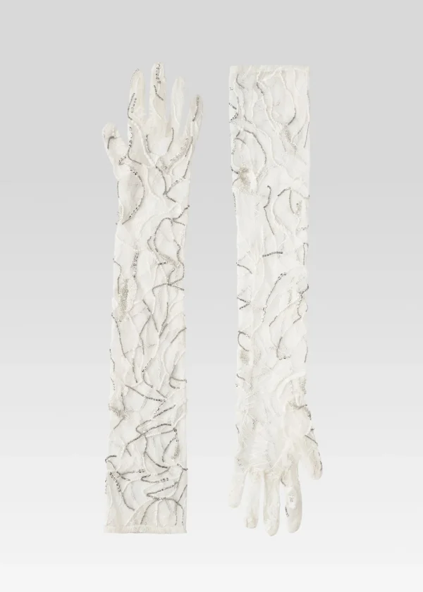 Sequin Styles*Retrofete Royce Embellished Lace Gloves White