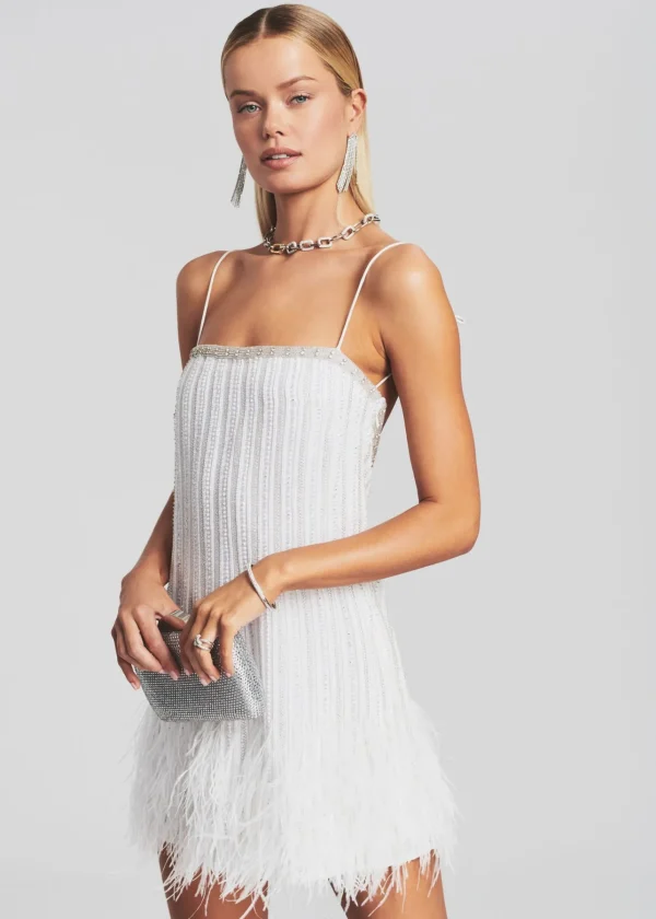 Bridal Shower*Retrofete Rubina Sequin Feather Dress White