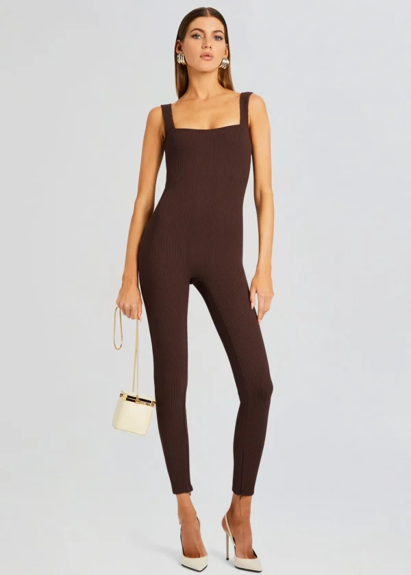 Business Chic*Retrofete Sabrina Sleeveless Enviro Rib Catsuit Brown