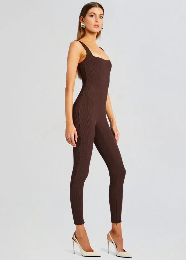 Neutral Moments*Retrofete Sabrina Sleeveless Enviro Rib Catsuit Brown