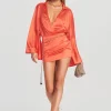 Final Sale*Retrofete Sana Silk Dress Hot Coral