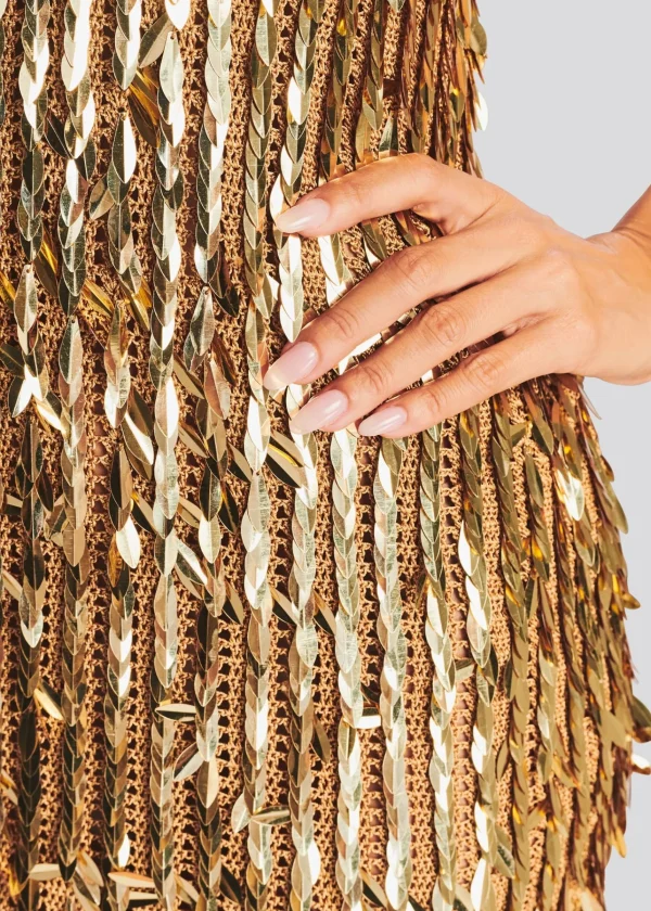 Dresses*Retrofete Saros Feather Sequin Dress Gold