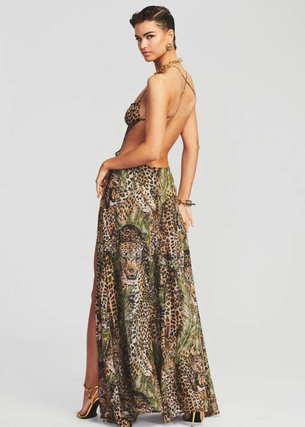 RETROFÊTE*Retrofete Scarlett Silk Chiffon Dress Jungle Leopard