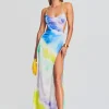 Guest Of*Retrofete Scarlett Silk Dress Watercolor Wave