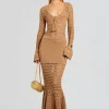 Sheer Bliss*Retrofete Sereno Knit Crochet Dress Metallic Nude Bronze