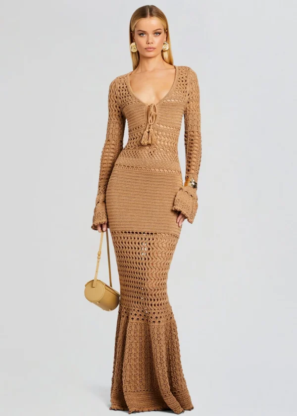 Resort '24*Retrofete Sereno Knit Crochet Dress Metallic Nude Bronze