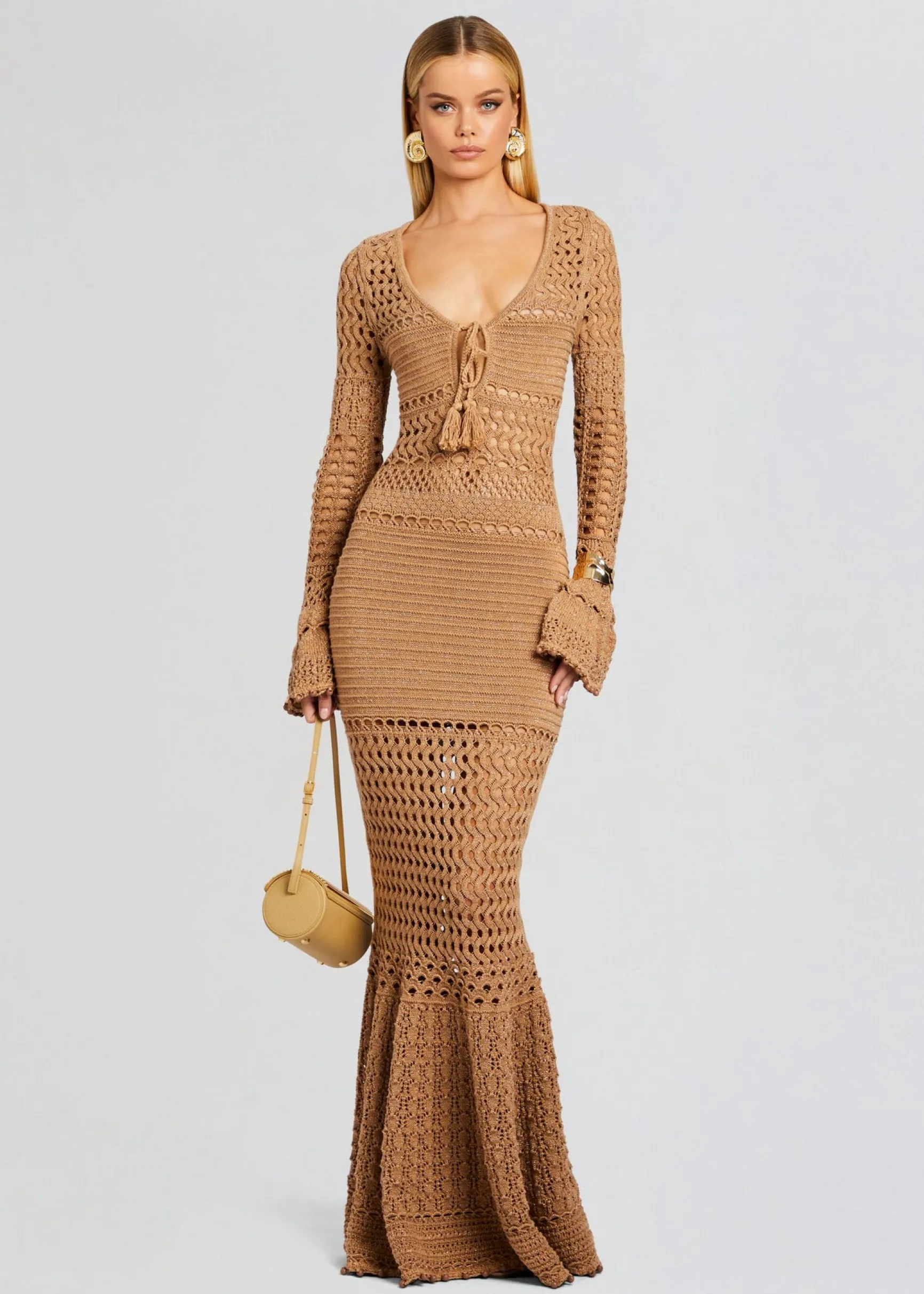 sereno_knit_crochet_dress_0.webp Neutral Moments*Retrofete Sereno Knit Crochet Dress Metallic Nude Bronze