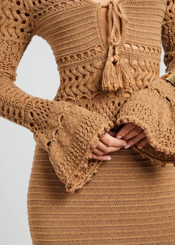 Spring Knits*Retrofete Sereno Knit Crochet Dress Metallic Nude Bronze
