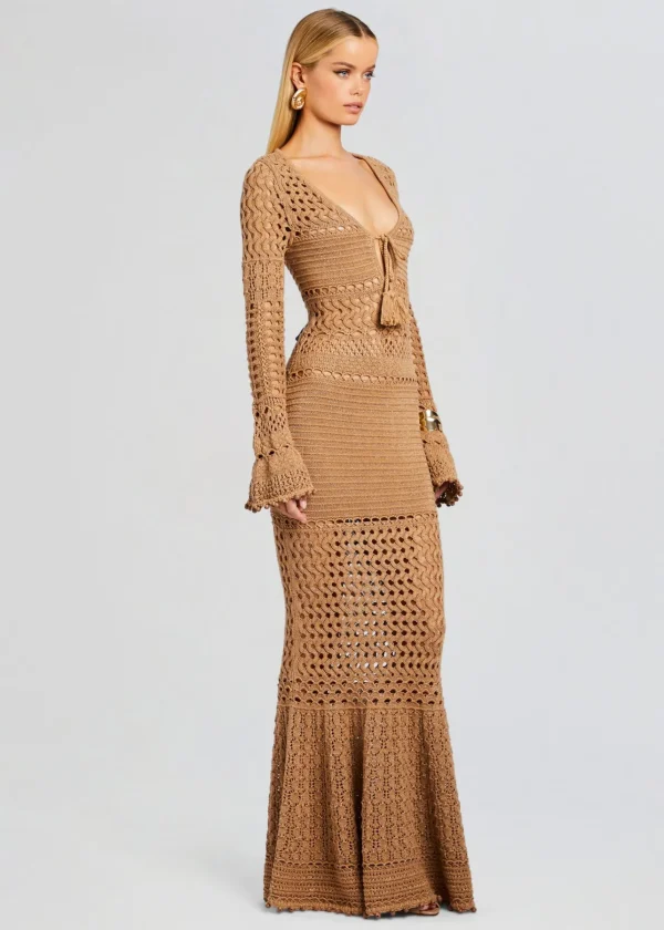 Spring Knits*Retrofete Sereno Knit Crochet Dress Metallic Nude Bronze