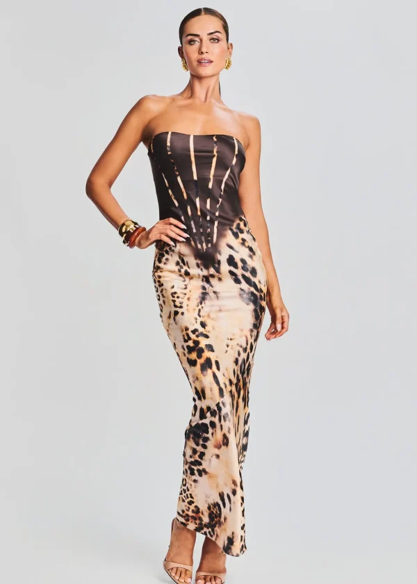 Best Sellers*Retrofete Shayna Silk Dress Vintage Cheetah