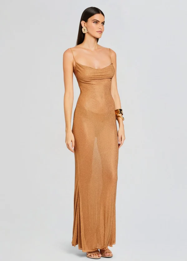 Gowns*Retrofete Shilo Embellished Silk Dress Tannin