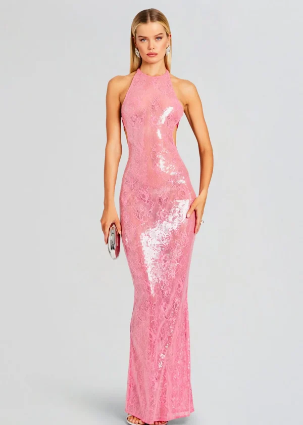 Sheer Bliss*Retrofete Shivonne Sequin Lace Dress Paradise Pink