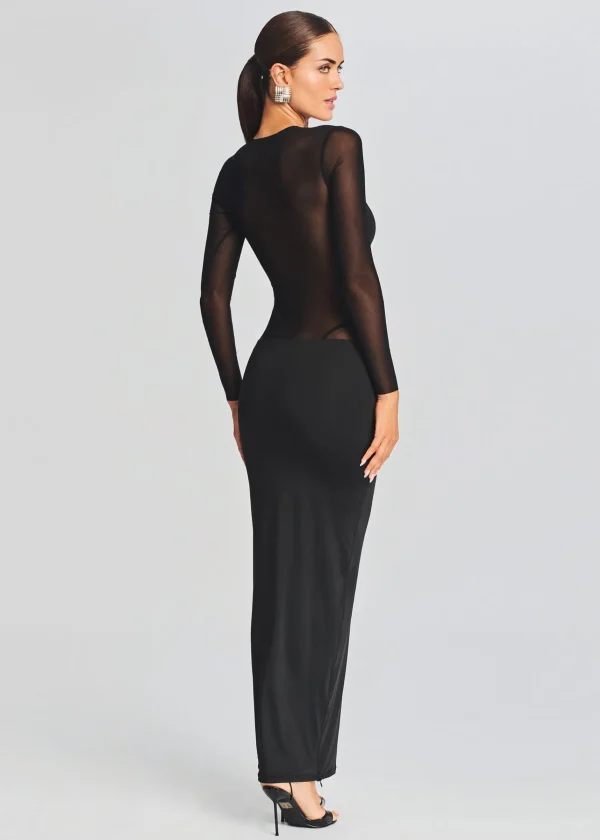 Sheer Bliss*Retrofete Silver Maxi Dress Black