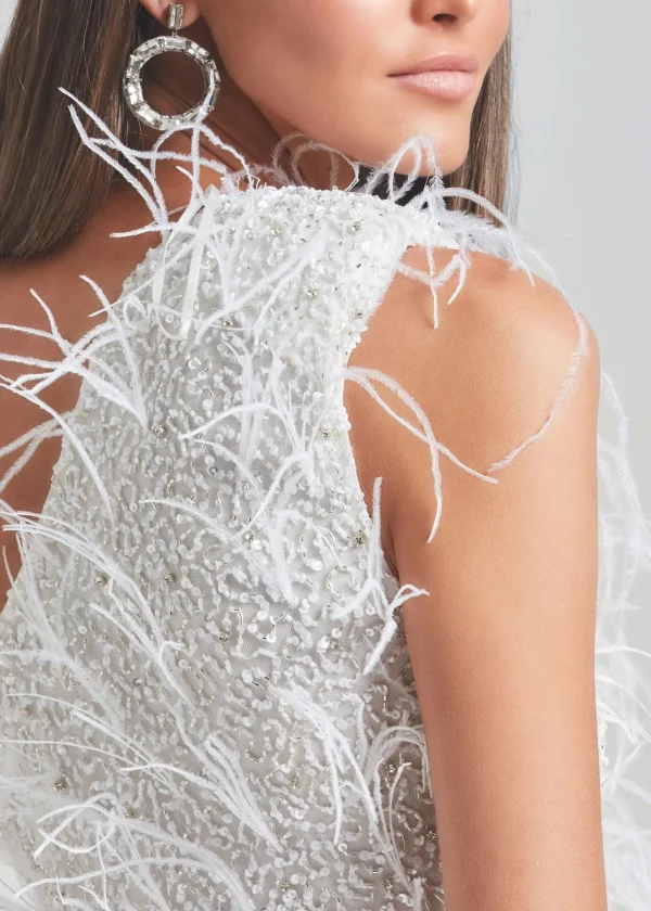Rehearsal Dinner*Retrofete Sina Feather Dress White/Silver