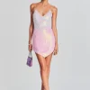 RETROFÊTE*Retrofete Sirena Feather Sequin Dress Iridescent Pink Ombre