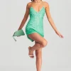 RETROFÊTE*Retrofete Sirena Feather Sequin Dress Mint Aqua