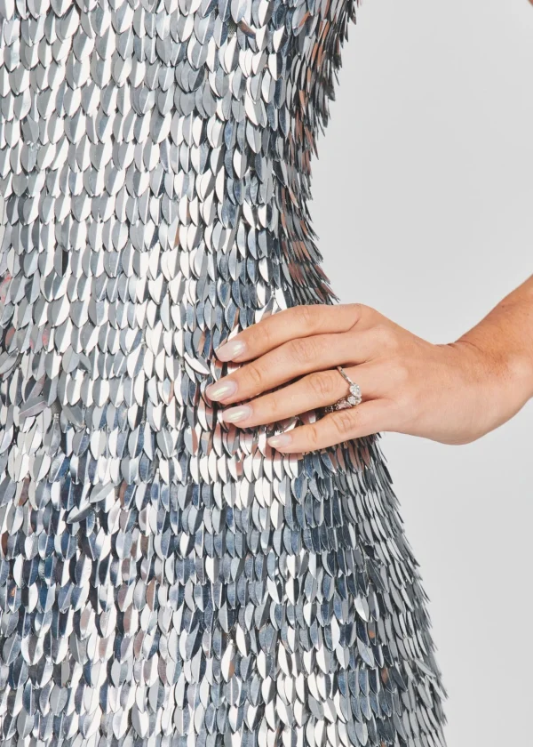 Guest Of*Retrofete Sirena Feather Sequin Dress Silver Feather Sequin