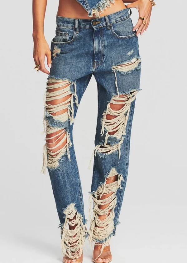 Bottoms*Retrofete Super Distressed Maggie Jean Worn Vintage Blue