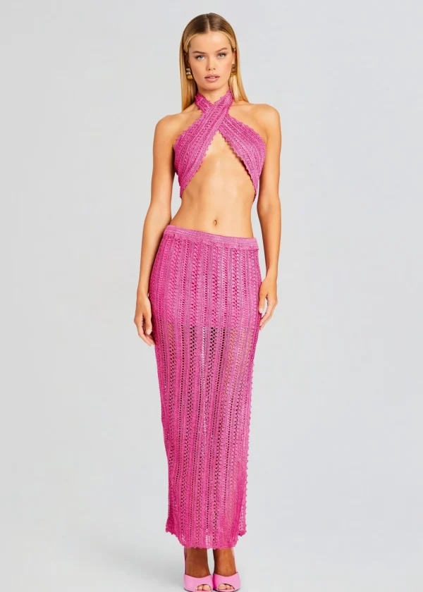 Spring Knits*Retrofete Susan Crochet Wrap Top Malibu Pink