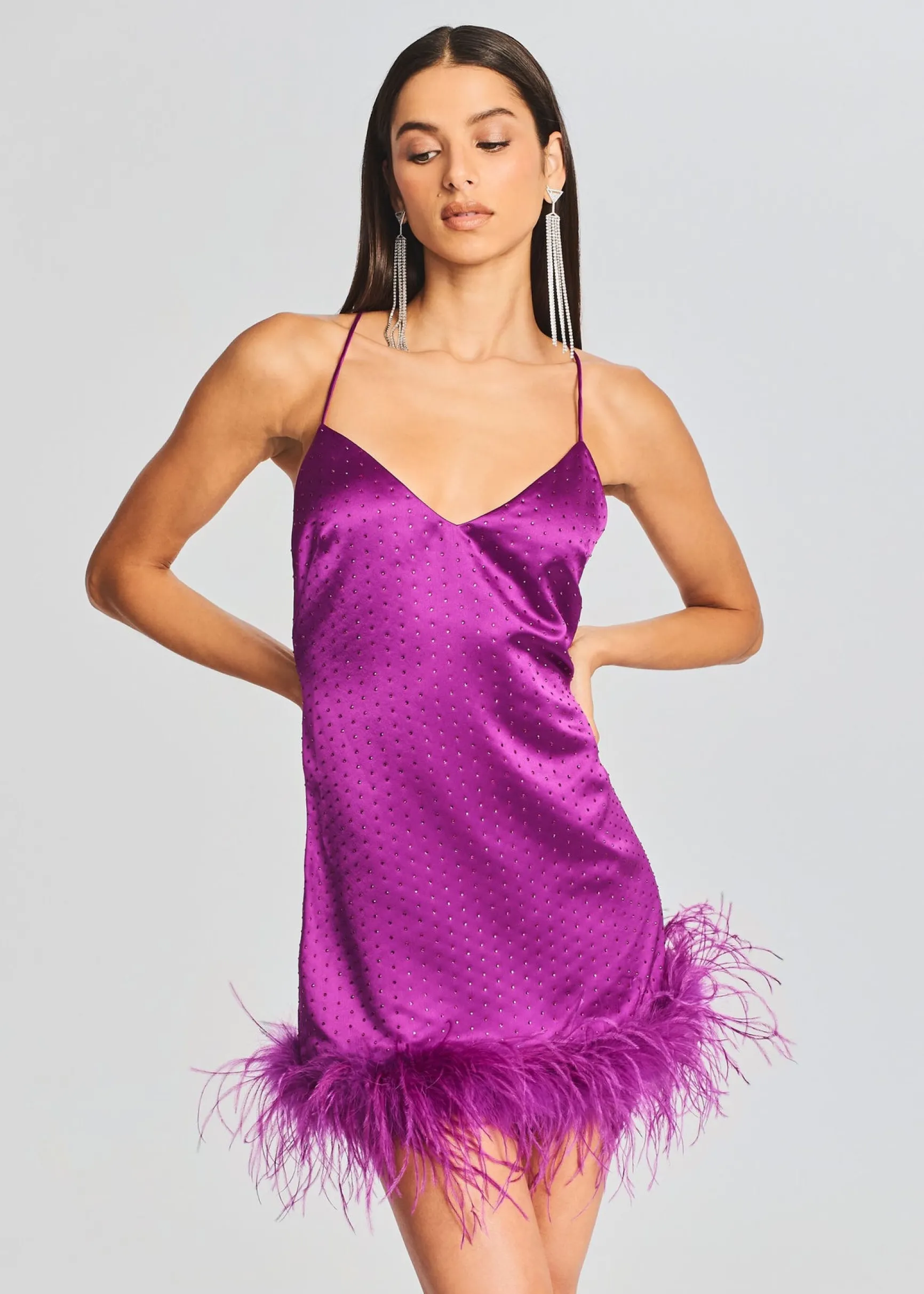 susana_feather_dress_1-5.webp RETROFÊTE*Retrofete Susana Feather Dress Electric Orchid