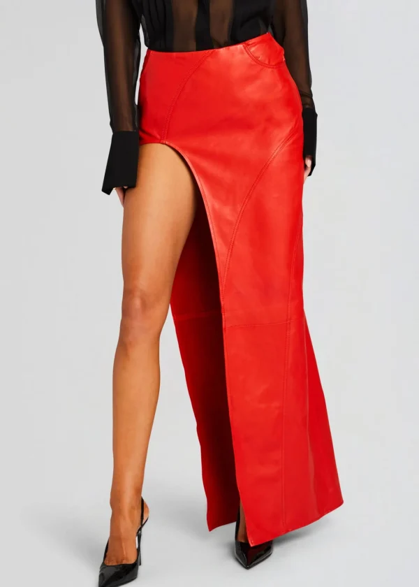 Bottoms*Retrofete Tash Leather Skirt Fiery Red