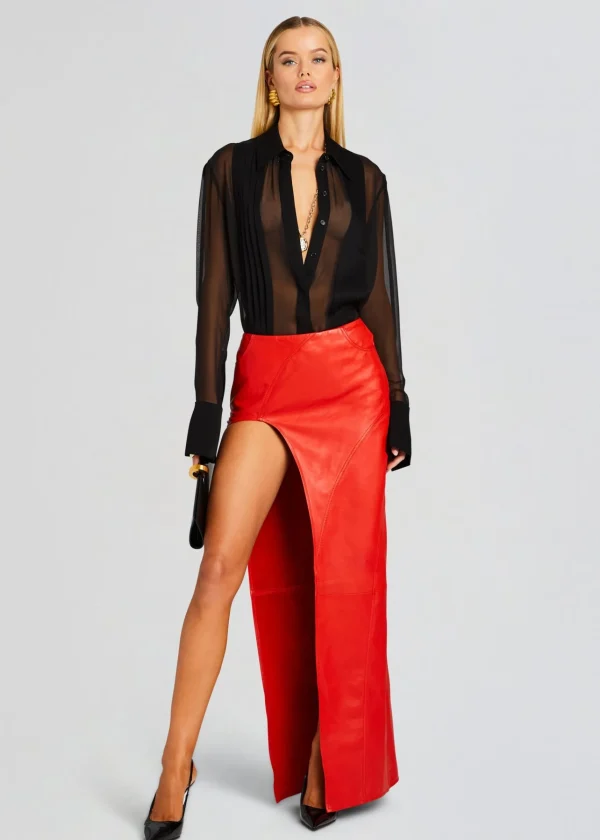 Exclusively Ours*Retrofete Tash Leather Skirt Fiery Red