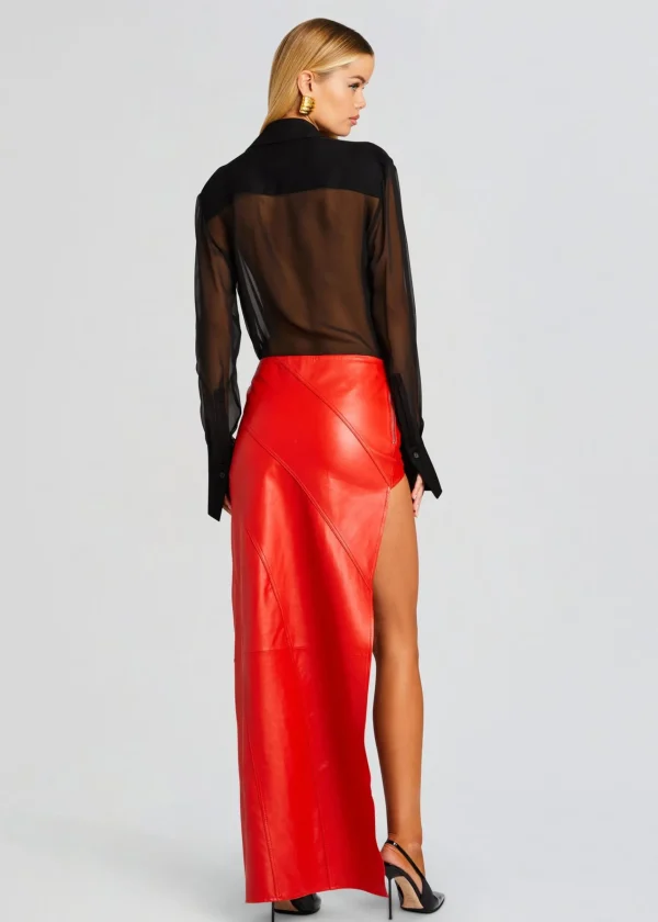 RETROFÊTE*Retrofete Tash Leather Skirt Fiery Red