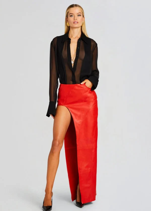 Night Out*Retrofete Tash Leather Skirt Fiery Red