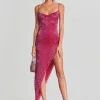 Gowns*Retrofete Topaz Glass Beaded Dress Fuchsia