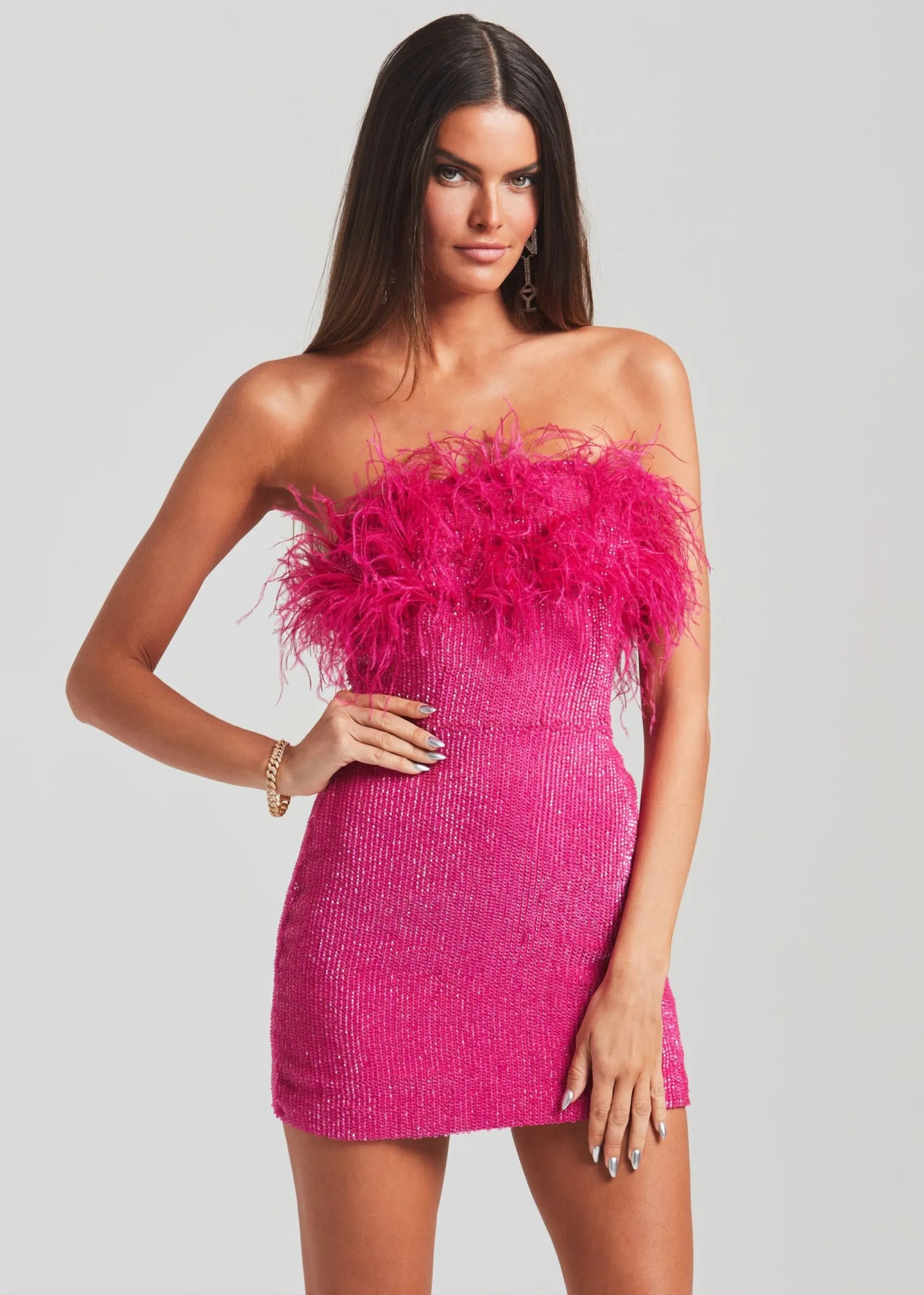 torin_sequin_feather_dres_1.webp Bachelorette Party*Retrofete Torin Sequin Feather Dress Hot Pink