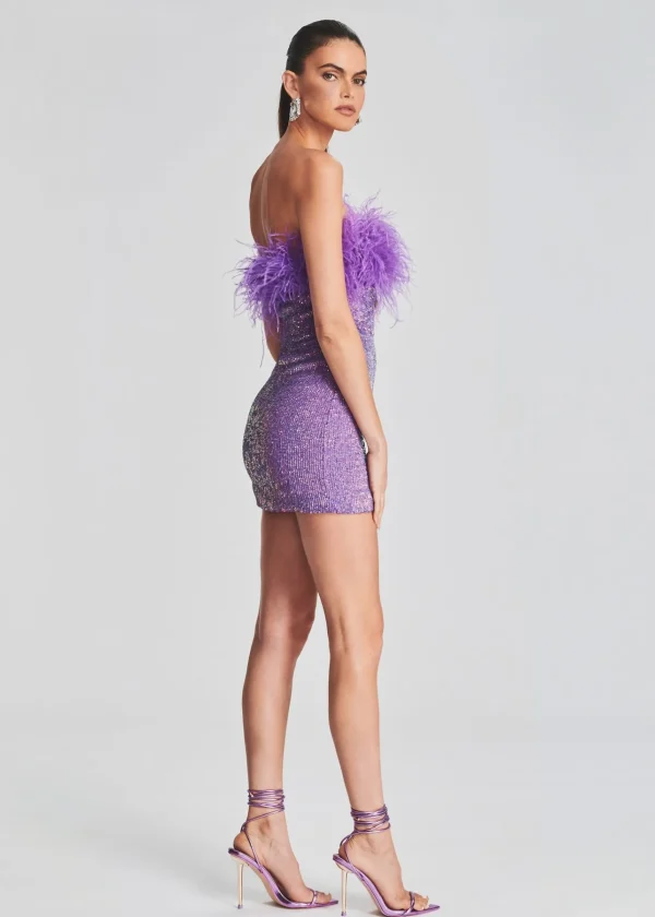 RETROFÊTE*Retrofete Torin Sequin Feather Dress Metallic Lavender