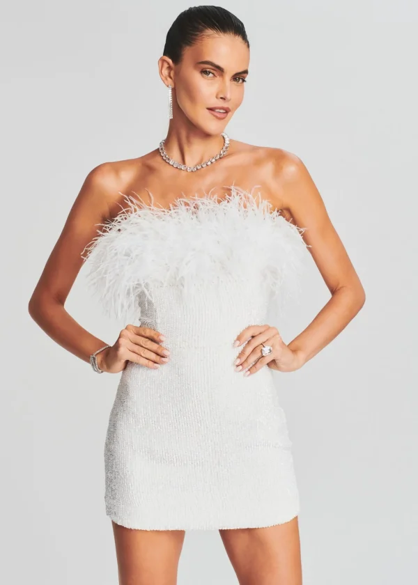 Dresses*Retrofete Torin Sequin Feather Dress White