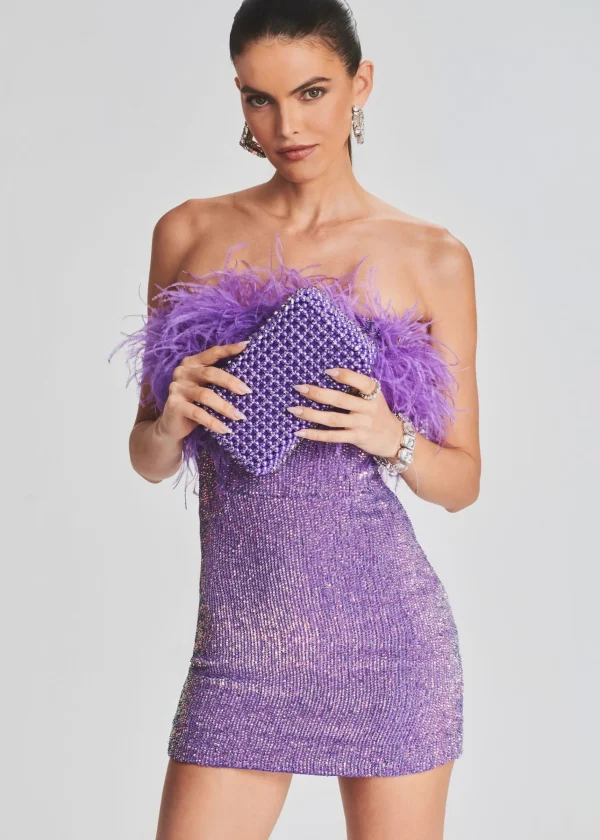 RETROFÊTE*Retrofete Torin Sequin Feather Dress Metallic Lavender