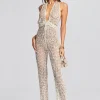 Honeymoon Looks*Retrofete Tosca Sequin Crochet Jumpsuit Ivory Gold