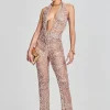 Sheer Bliss*Retrofete Tosca Sequin Crochet Jumpsuit Rose Gold