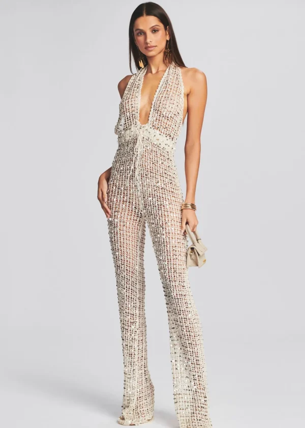 Jumpsuits*Retrofete Tosca Sequin Crochet Jumpsuit Ivory Gold