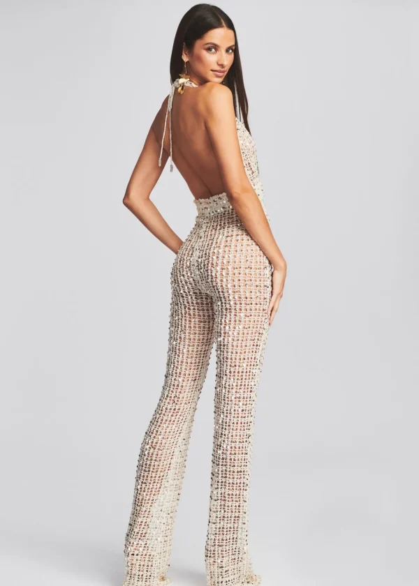 Sequin Styles*Retrofete Tosca Sequin Crochet Jumpsuit Ivory Gold