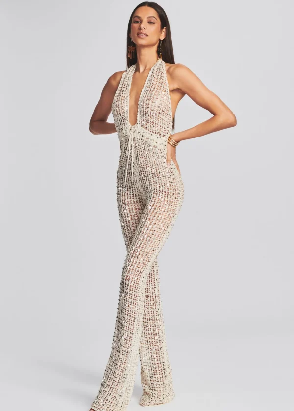 Jumpsuits*Retrofete Tosca Sequin Crochet Jumpsuit Ivory Gold
