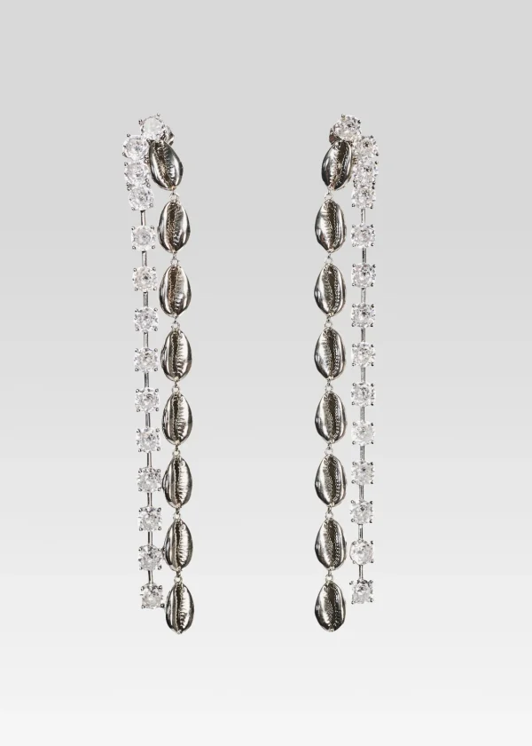 Bridal Shower*Retrofete Tyde Crystal Shell Drop Earrings Silver
