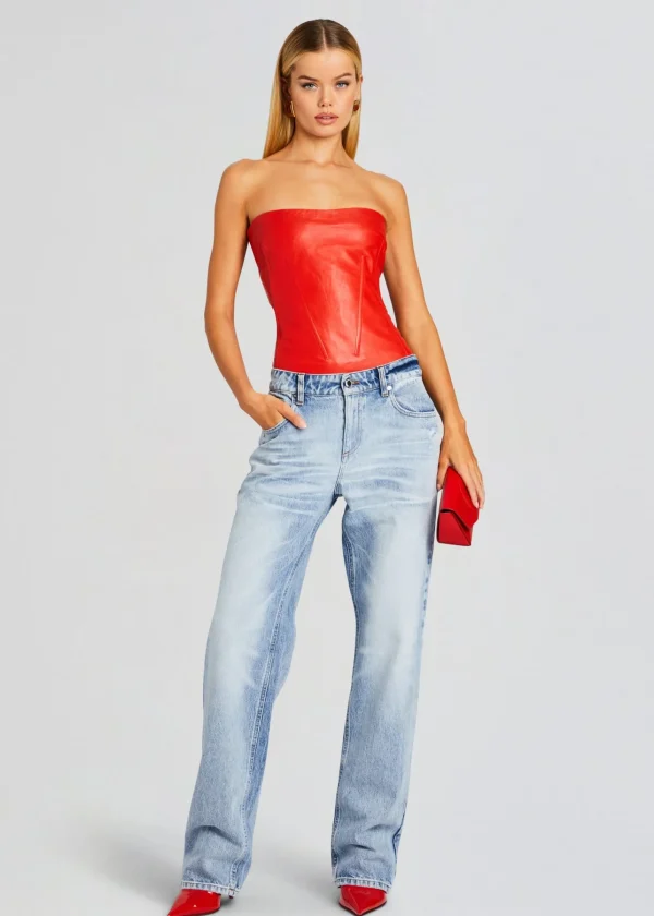 Night Out*Retrofete Veda Leather Top Fiery Red
