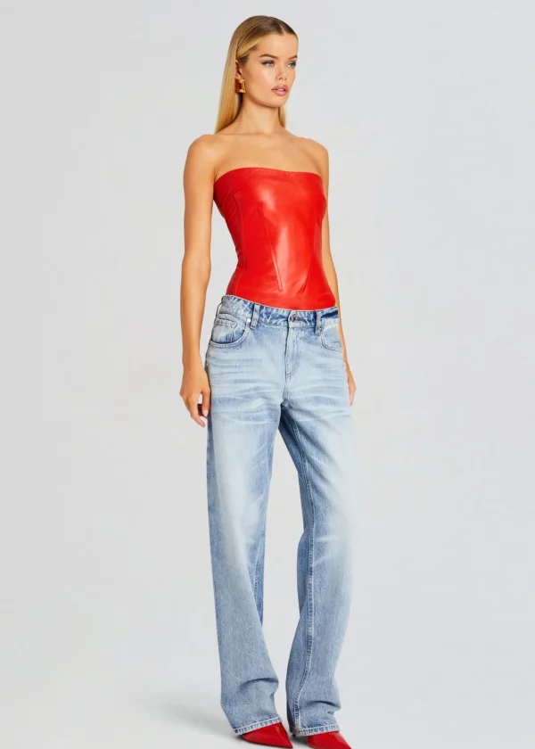 Exclusively Ours*Retrofete Veda Leather Top Fiery Red