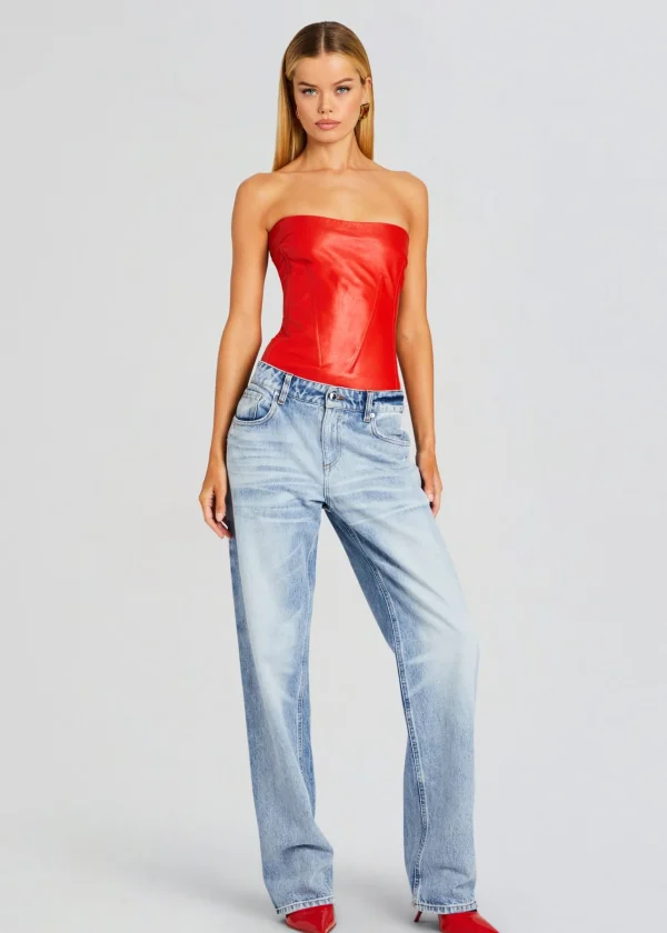 Exclusively Ours*Retrofete Veda Leather Top Fiery Red