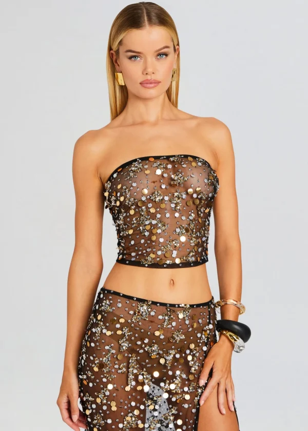 Guest Of*Retrofete Venus Embellished Top Black/Gold