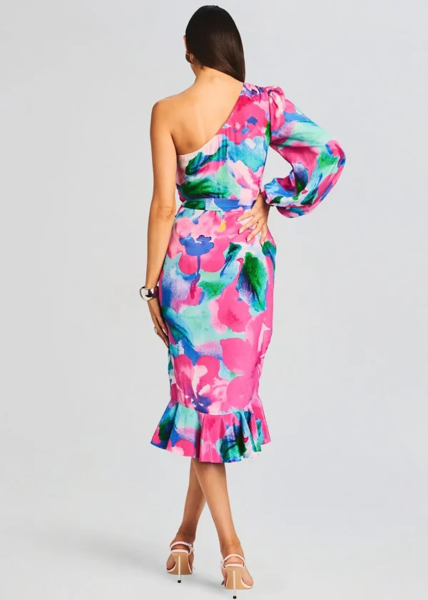 Dresses*Retrofete Vesa One Shoulder Midi Dress Multicolor
