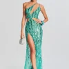 Guest Of*Retrofete Vice Sequin Feather Dress Sea Foam